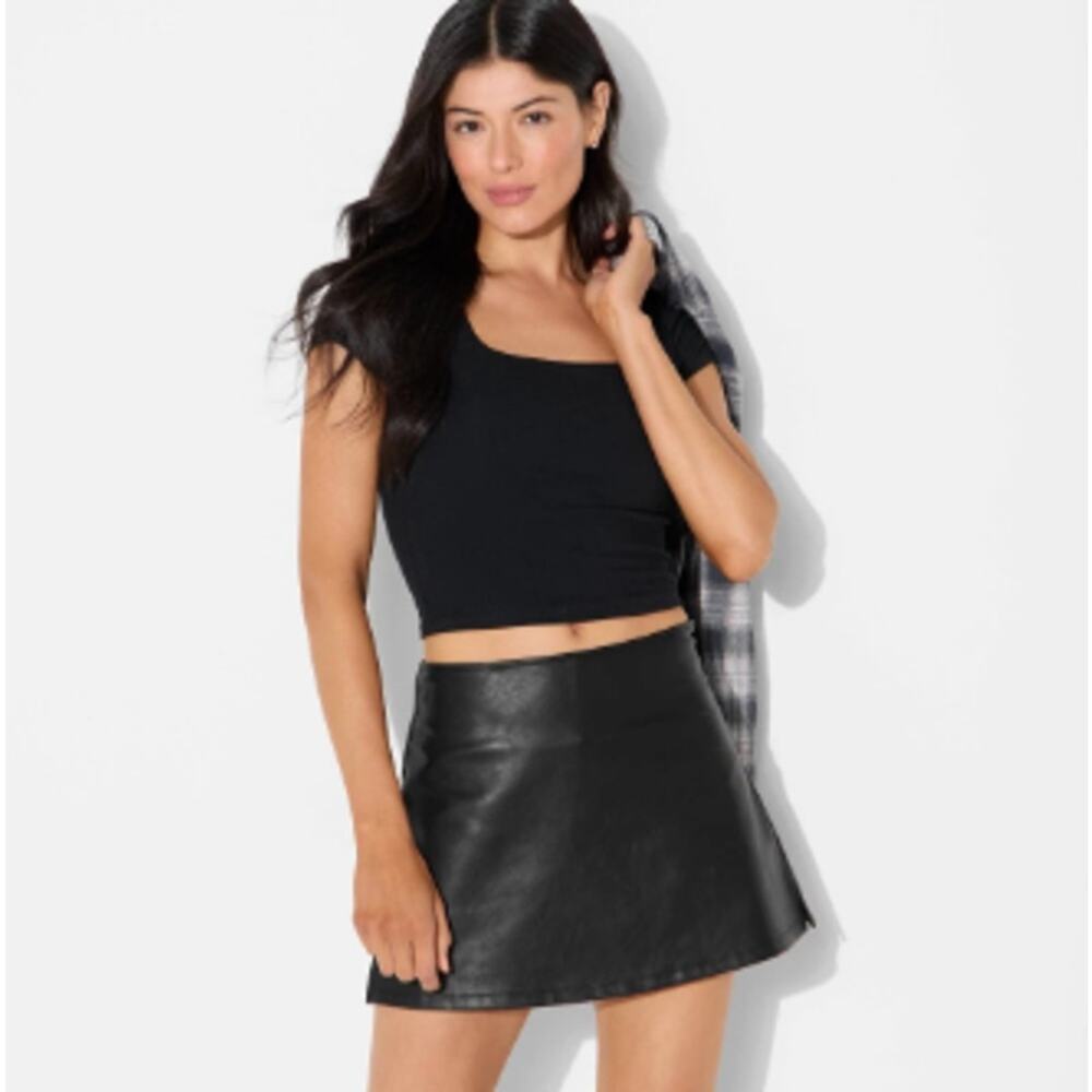 Wild Fable Faux Leather Skort Womens L Black High Rise A Line NWT
